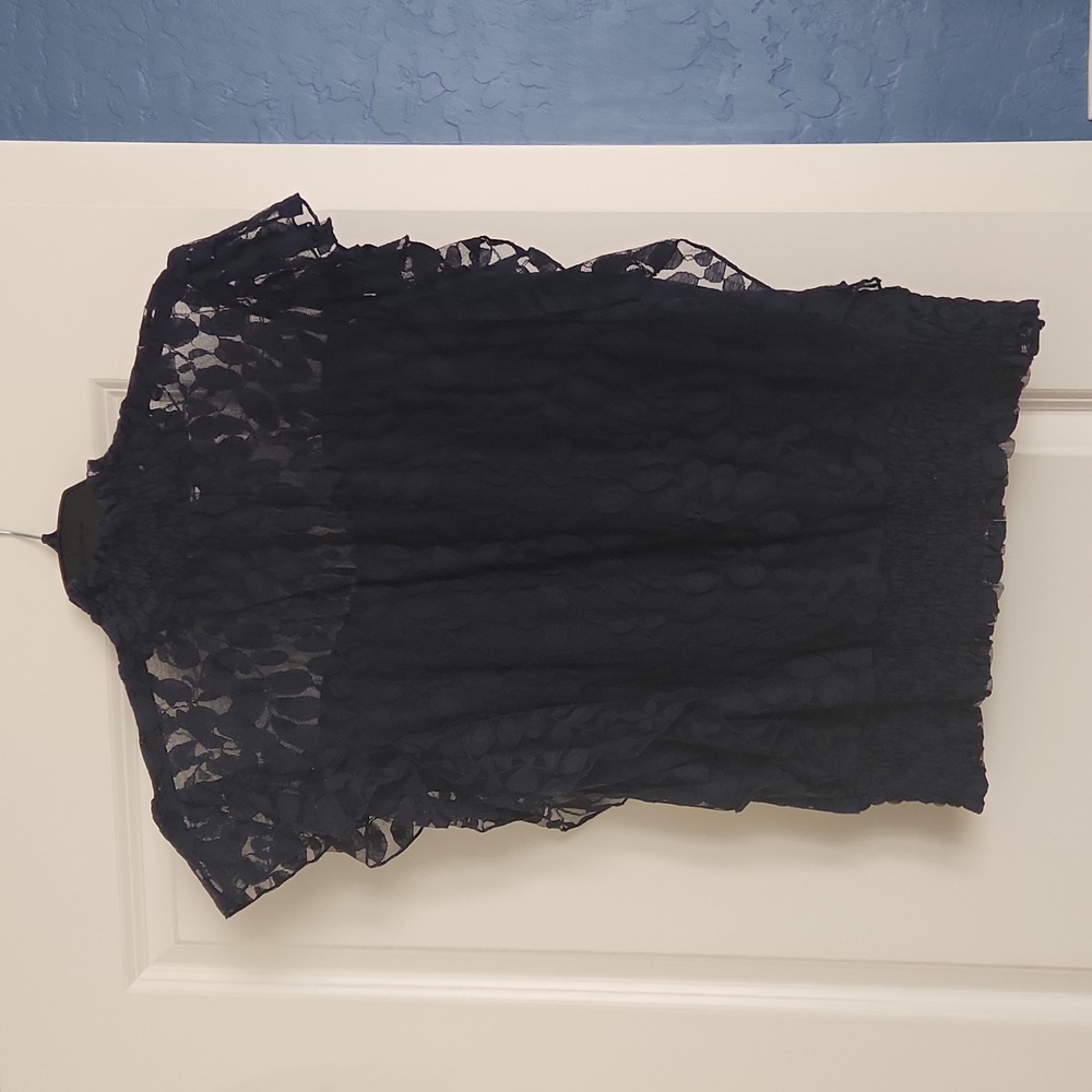 High neck navy floral blouse